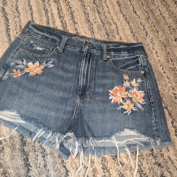American Eagle Outfitters Pants - American Eagle Outfitters Embroidered Dark Blue Denim Cutoff Shorts